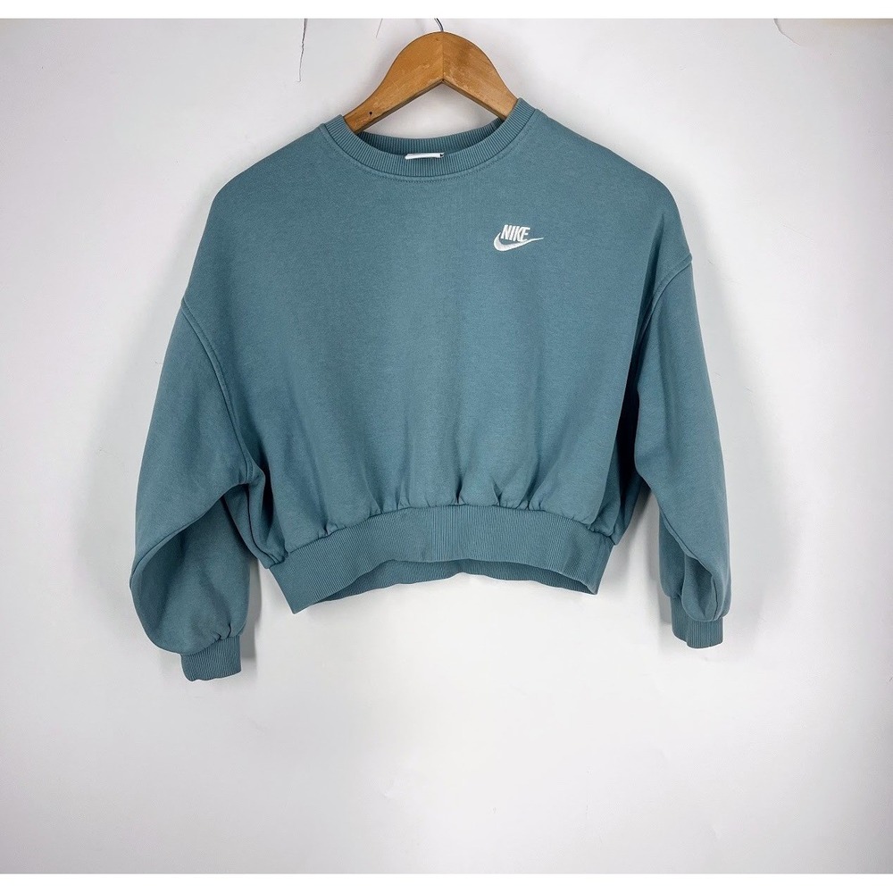 Nike Womens Phoenix Fleece Cropped Sweatshirt Teal Blue FZ9244-017 Medium